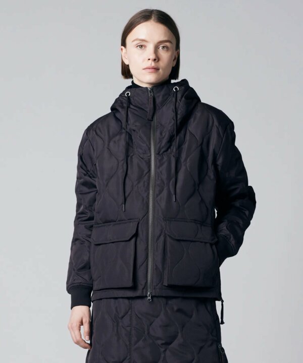 Military W-Zip Down Hoodie Black - Taion – Image 2