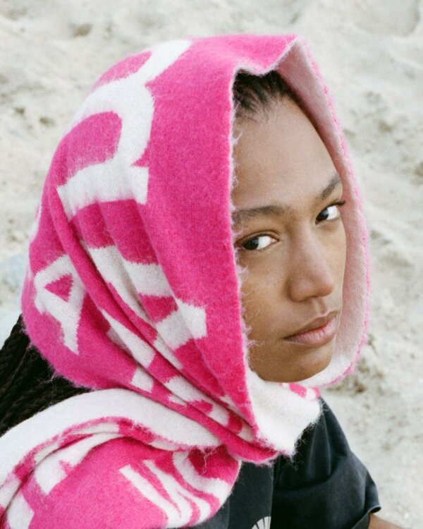 Fuzzy Name Scarf Ecru/Magenta - New Amsterdam Surf Association – Image 3
