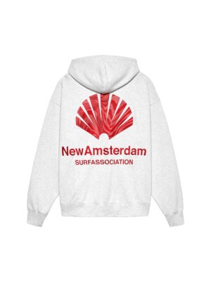 Logo Hoodie Ash/Poppy Red - New Amsterdam Surf Association