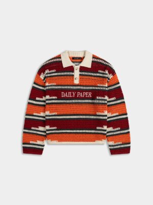 Haute Red/Tigerlily Kente Stripe Knit Polo - Daily Paper