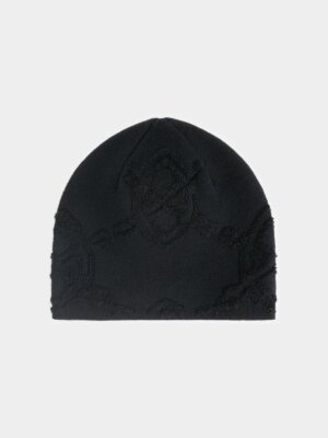 Black Textured Shield Skull Cap Beanie - Daily Paper