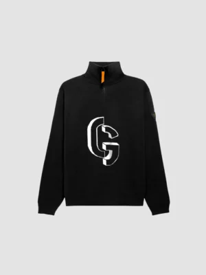 Pull Lewis Col Zippé Maille Jacquard Black - Gertrude
