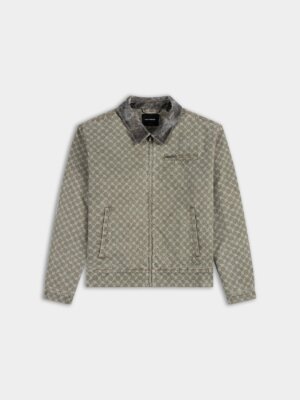 Army Green Leather Collar Monogram Workwear Jacket - Daily Paper