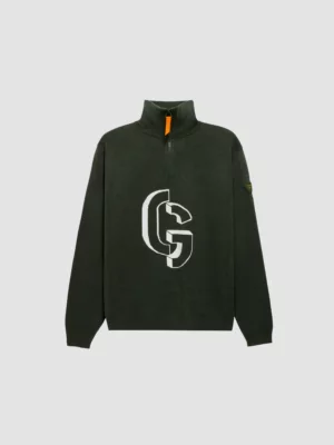 Pull Lewis Col Zippé Maille Jacquard Dark Green - Gertrude