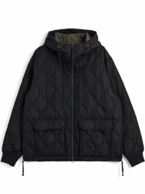 Military W-Zip Down Hoodie Black - Taion